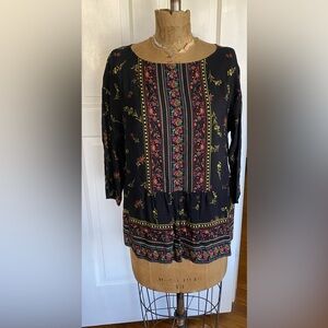 J.Jill Floral Boho Peplum Top S | Black Rayon Cottagecore Blouse